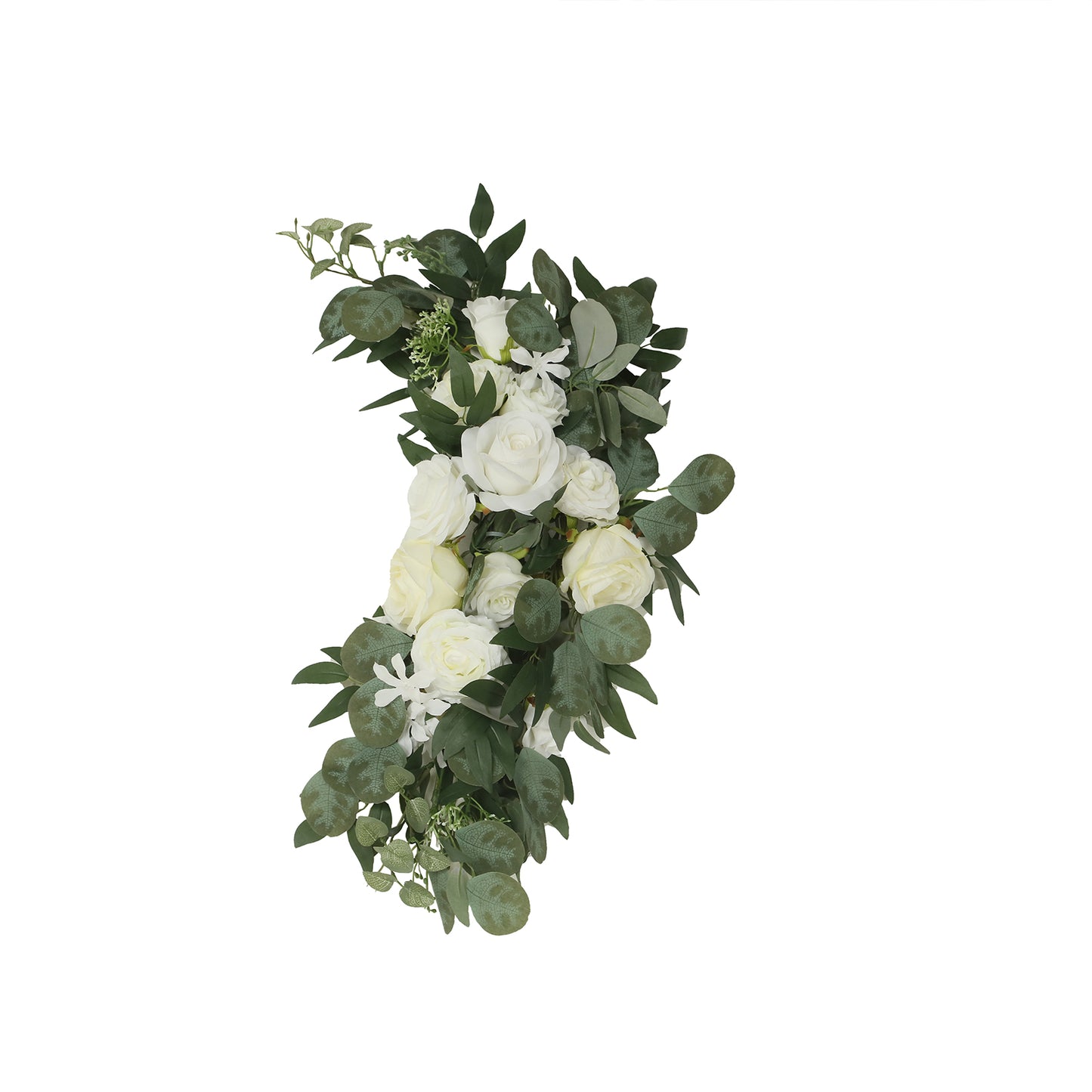 Set of 2 Silk Rose Floral Swag Wedding Arch Flowers in White with Eucalyptus Leaves, Large Artificial Flower Arrangement Garlands - 24",42"