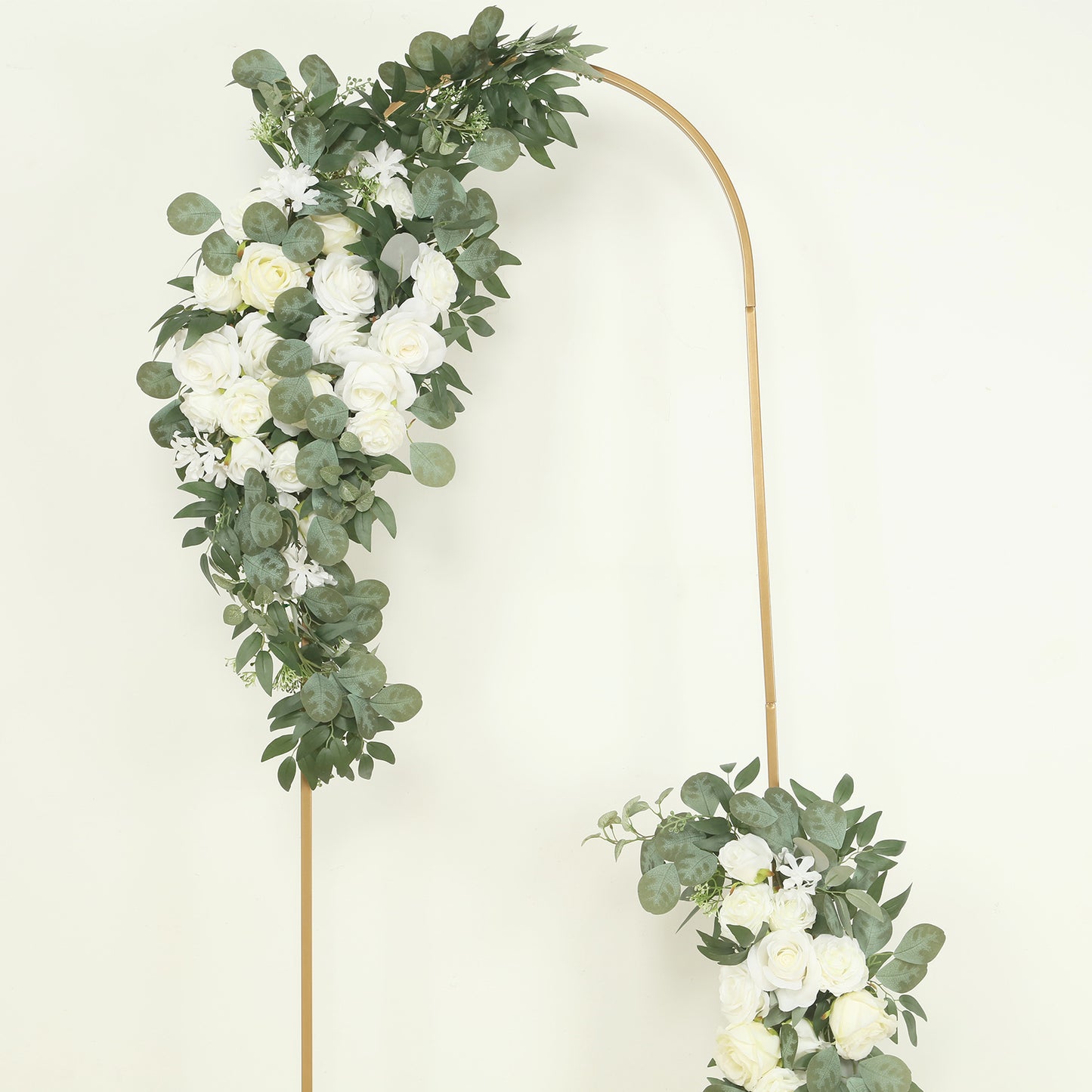 Set of 2 Silk Rose Floral Swag Wedding Arch Flowers in White with Eucalyptus Leaves, Large Artificial Flower Arrangement Garlands - 24",42"