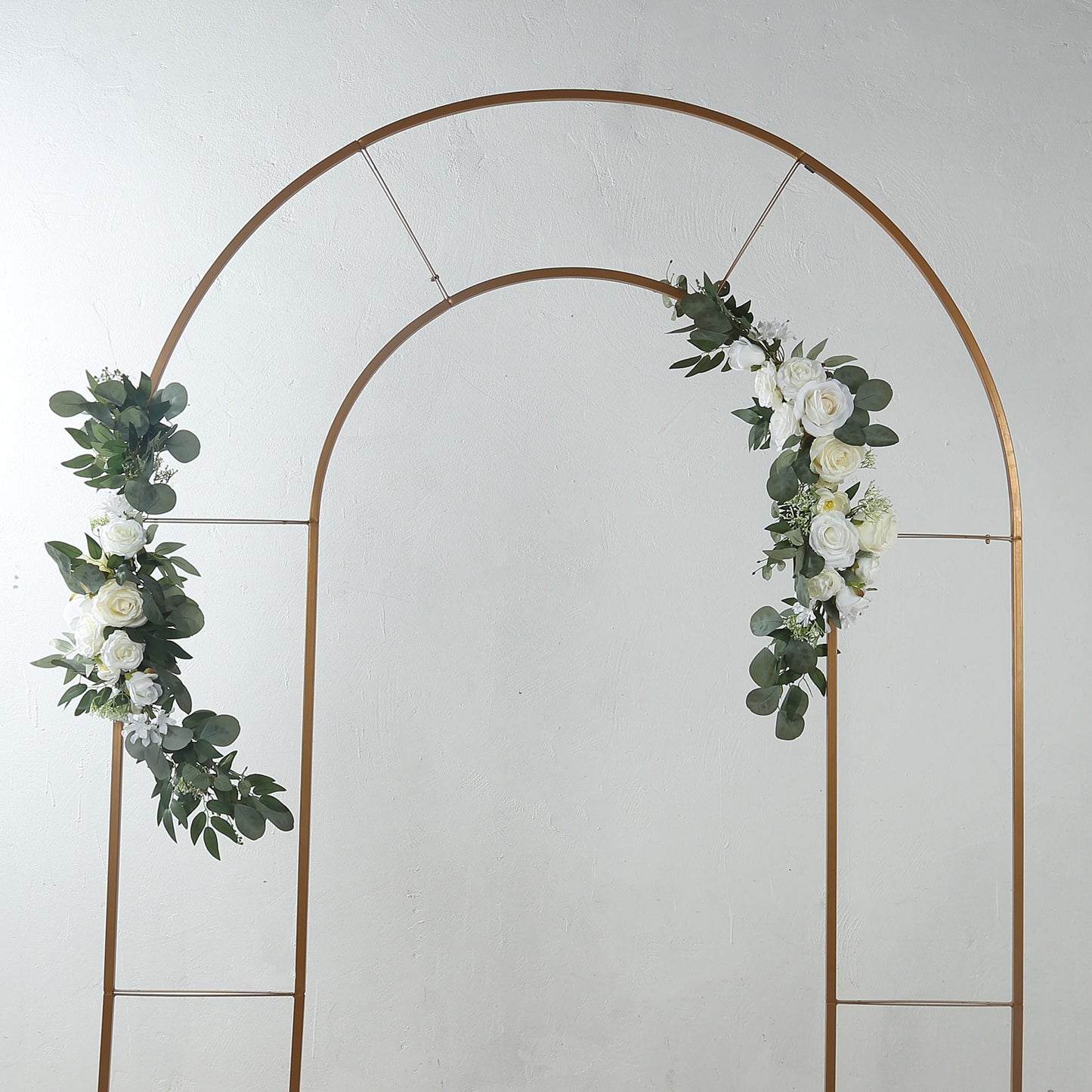 Set of 2 White Silk Rose Wedding Arch Flowers with Eucalyptus Leaves, Artificial Floral Swag Arrangement Party Decorations - 20",30"