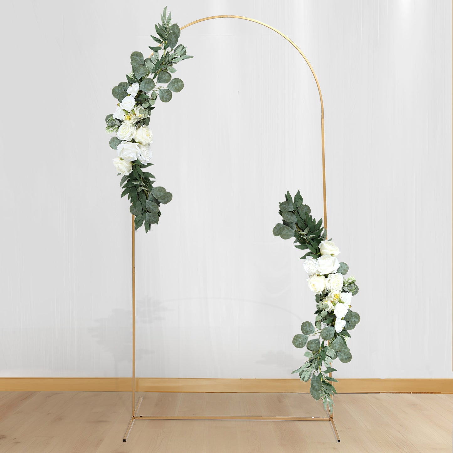Set of 2 White Silk Rose Wedding Arch Flowers with Eucalyptus Leaves, Artificial Floral Swag Arrangement Party Decorations - 20",30"