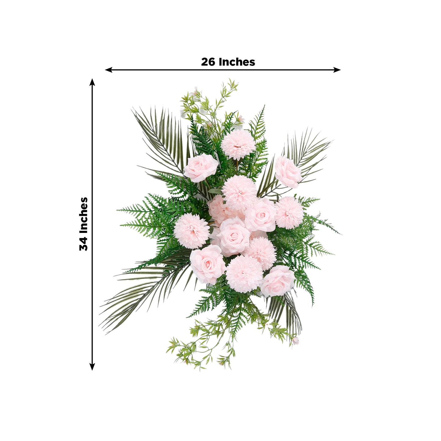 Artificial Wedding Arch Flowers – Blush Rose & Chrysanthemum Swag with Greenery and Palm Leaves