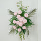 Artificial Wedding Arch Flowers – Blush Rose & Chrysanthemum Swag with Greenery and Palm Leaves