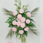 Artificial Wedding Arch Flowers – Blush Rose & Chrysanthemum Swag with Greenery and Palm Leaves