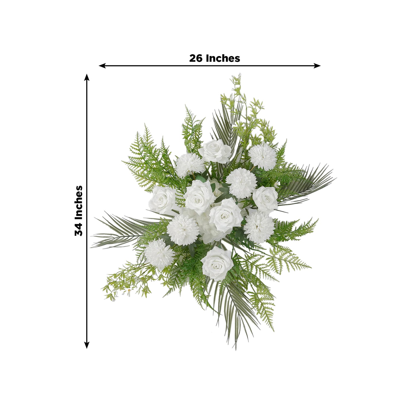 Artificial Wedding Arch Flowers – Ivory Rose & Chrysanthemum Swag with Greenery and Palm Leaves