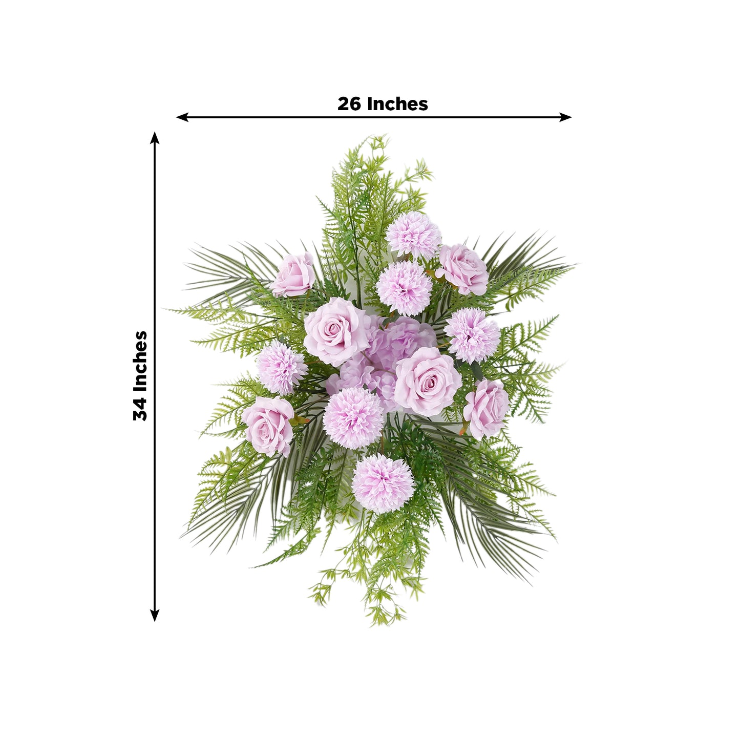 Artificial Wedding Arch Flowers – Lavender Lilac Rose & Chrysanthemum Swag with Greenery and Palm Leaves