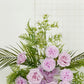 Artificial Wedding Arch Flowers – Lavender Lilac Rose & Chrysanthemum Swag with Greenery and Palm Leaves