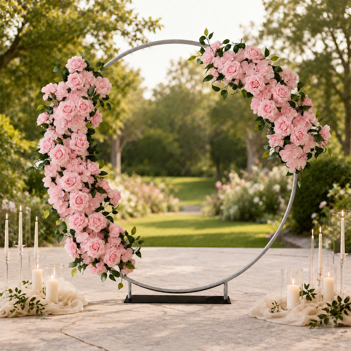 2 Pack Floral Swags for Wedding Arch, Artificial Silk Blush Rose & Hydrangea Flowers with Leaves for