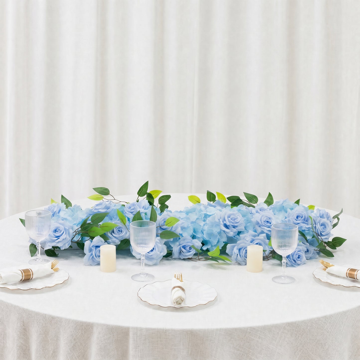 2 Pack Floral Swags for Wedding Arch, Artificial Silk Light Blue Rose & Hydrangea Flowers with Leave