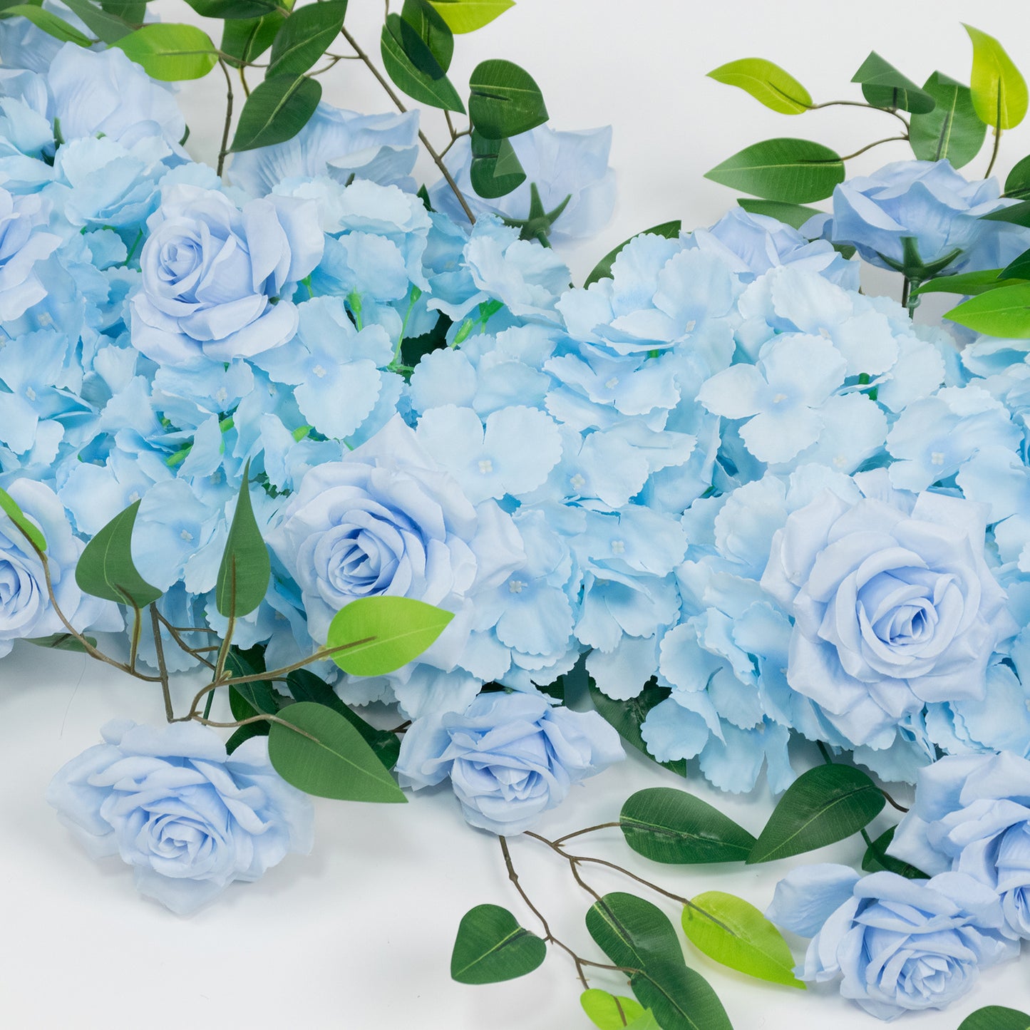 2 Pack Floral Swags for Wedding Arch, Artificial Silk Light Blue Rose & Hydrangea Flowers with Leave
