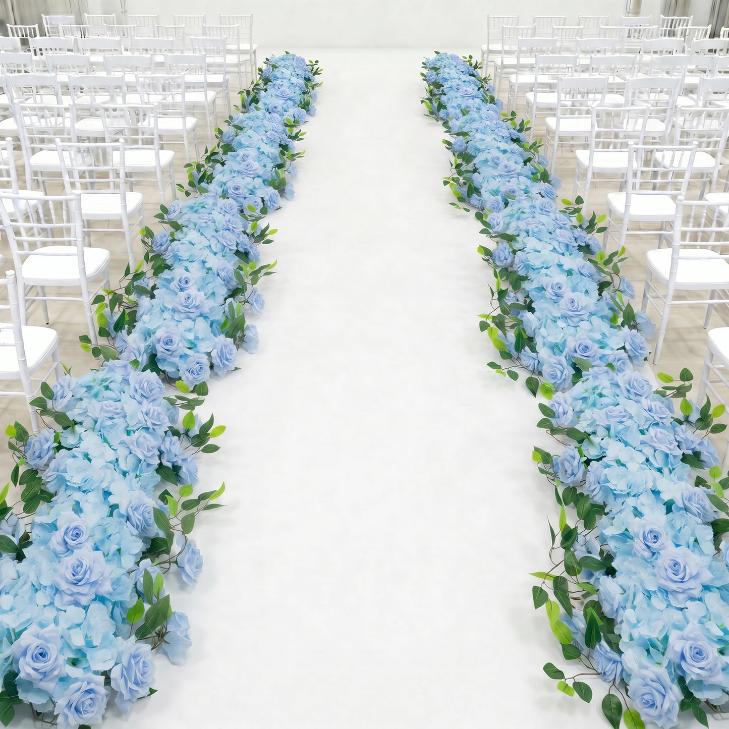 2 Pack Floral Swags for Wedding Arch, Artificial Silk Light Blue Rose & Hydrangea Flowers with Leave