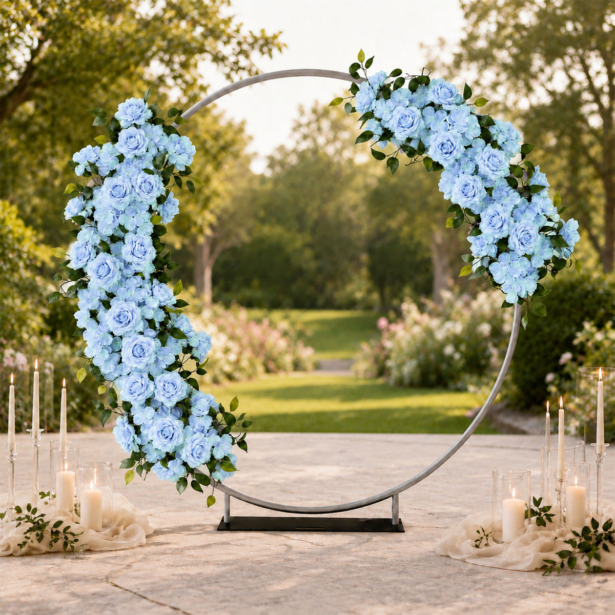 2 Pack Floral Swags for Wedding Arch, Artificial Silk Light Blue Rose & Hydrangea Flowers with Leave