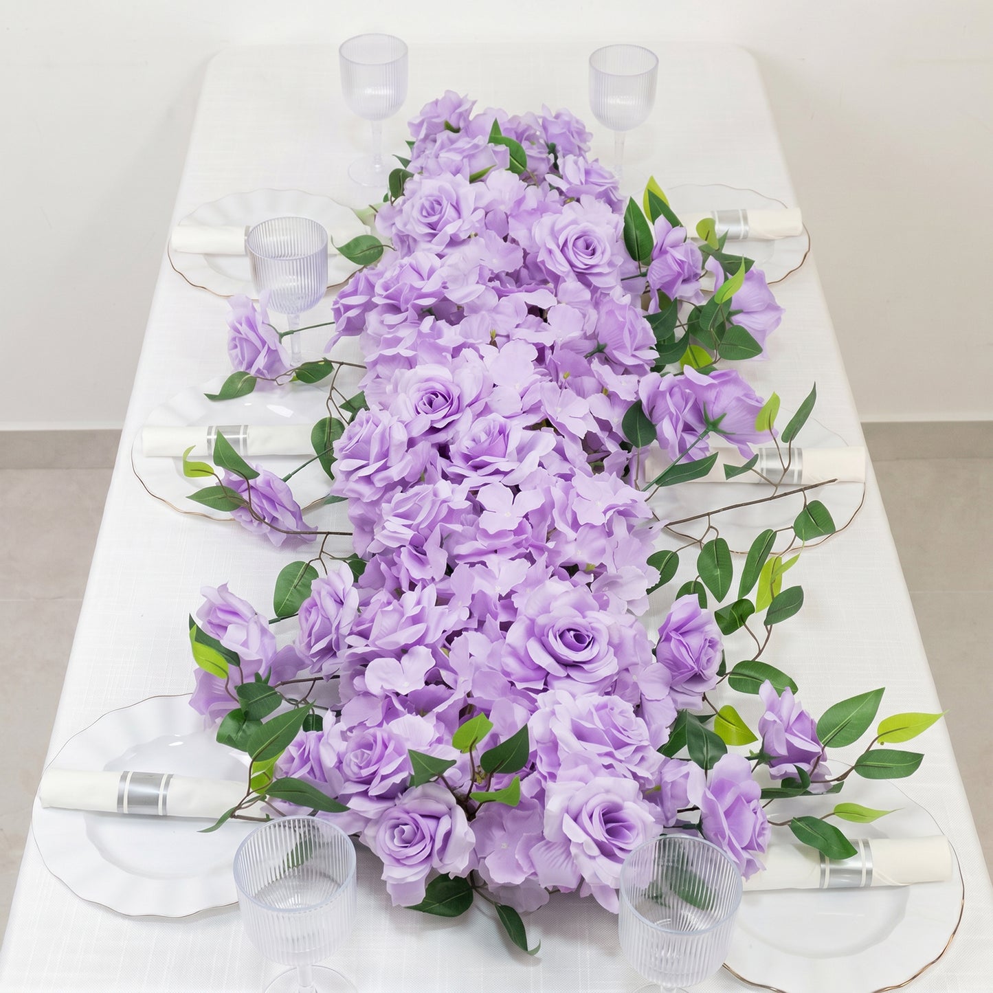 2 Pack Floral Swags for Wedding Arch, Artificial Silk Lavender Lilac Rose & Hydrangea Flowers with L