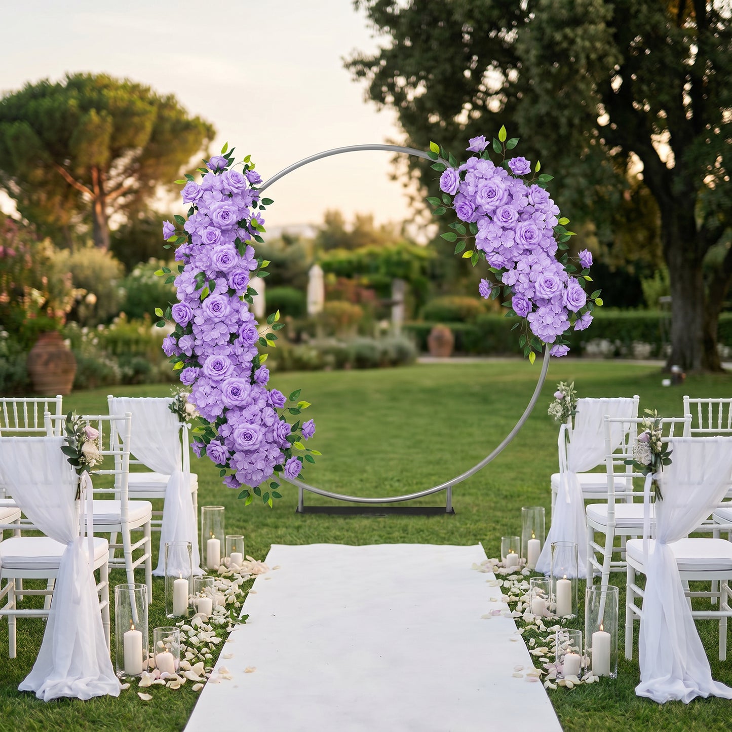 2 Pack Floral Swags for Wedding Arch, Artificial Silk Lavender Lilac Rose & Hydrangea Flowers with L