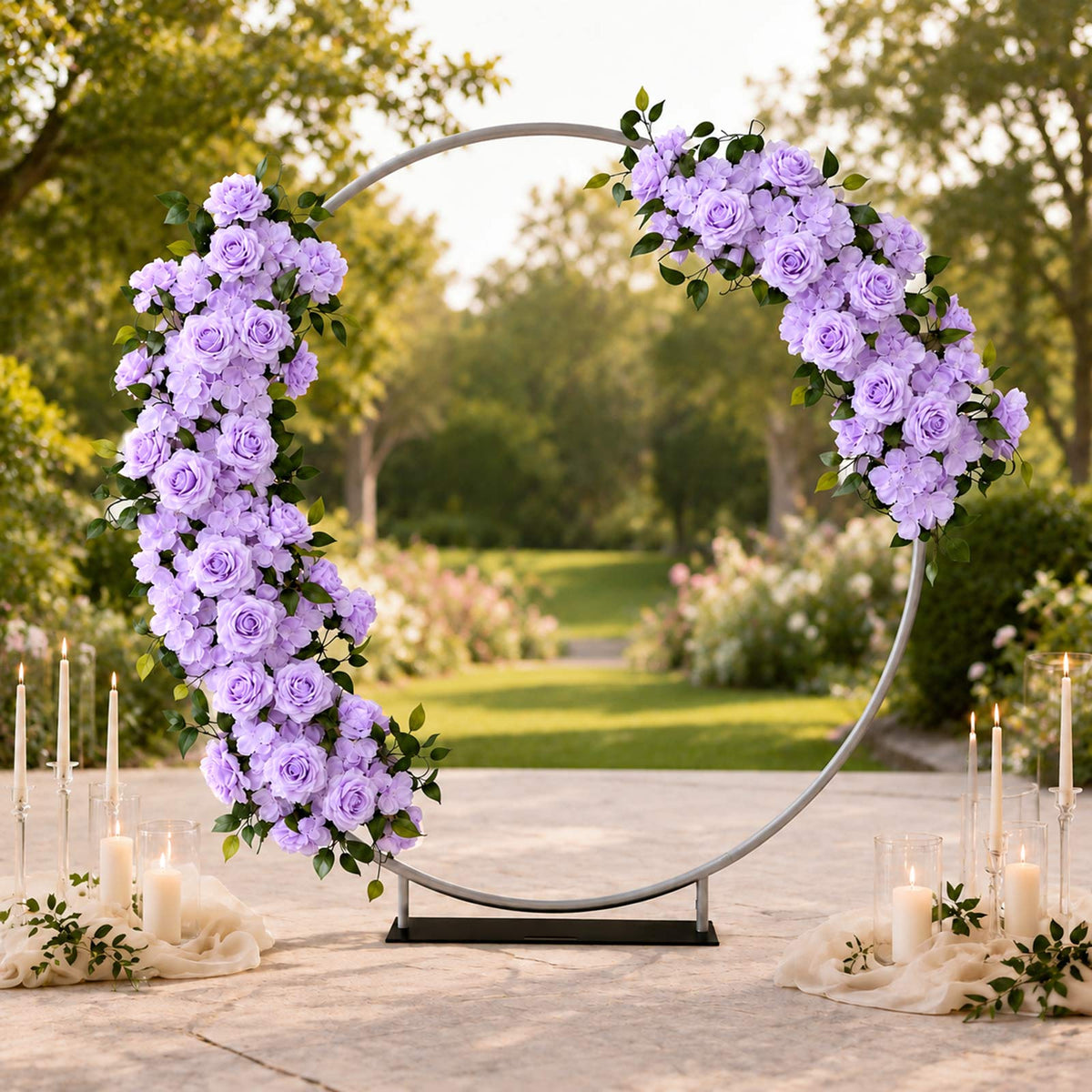 2 Pack Floral Swags for Wedding Arch, Artificial Silk Lavender Lilac Rose & Hydrangea Flowers with L