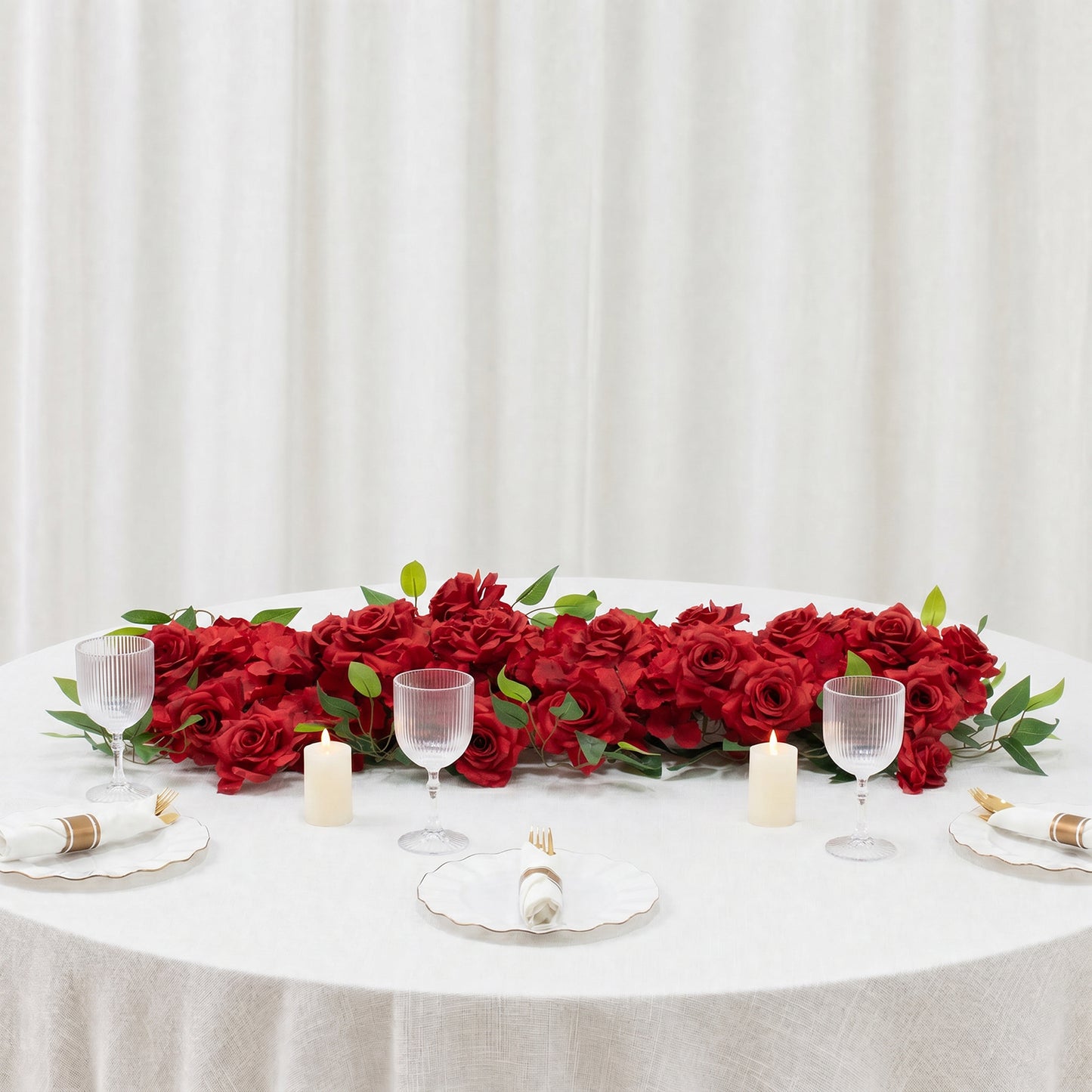 2 Pack Floral Swags for Wedding Arch, Artificial Silk Red Rose & Hydrangea Flowers with Leaves for B