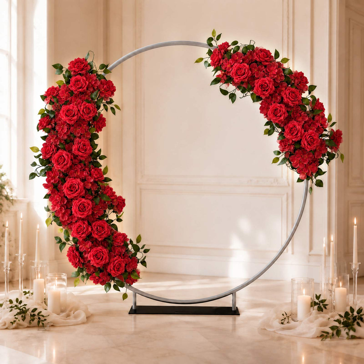 2 Pack Floral Swags for Wedding Arch, Artificial Silk Red Rose & Hydrangea Flowers with Leaves for B