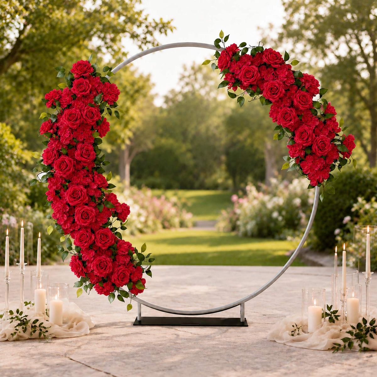 2 Pack Floral Swags for Wedding Arch, Artificial Silk Red Rose & Hydrangea Flowers with Leaves for B