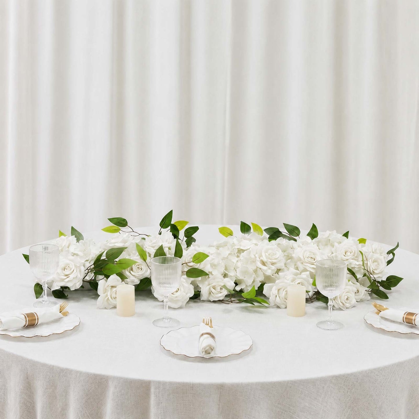 2 Pack Floral Swags for Wedding Arch, Artificial Silk White Rose & Hydrangea Flowers with Leaves for