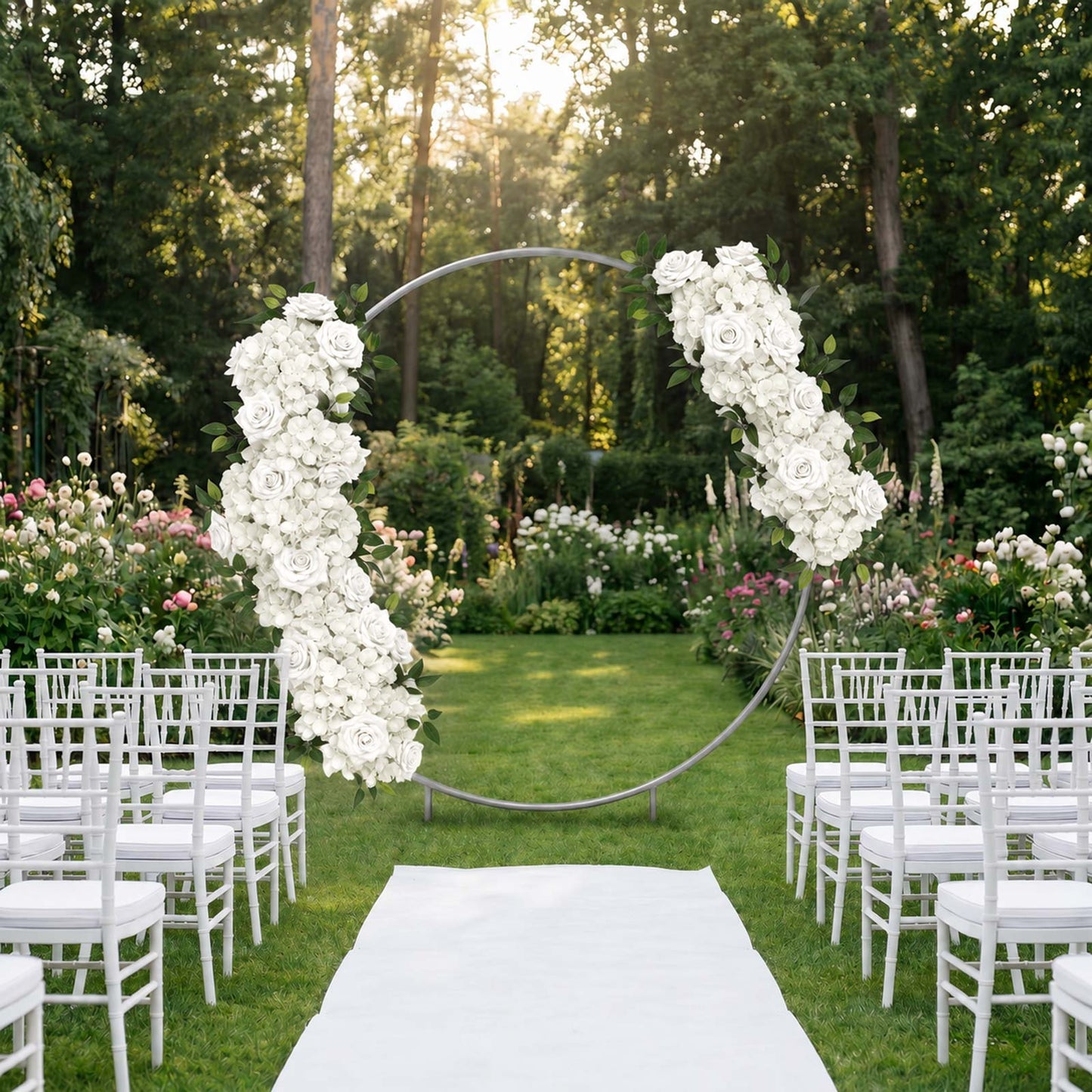 2 Pack Floral Swags for Wedding Arch, Artificial Silk White Rose & Hydrangea Flowers with Leaves for
