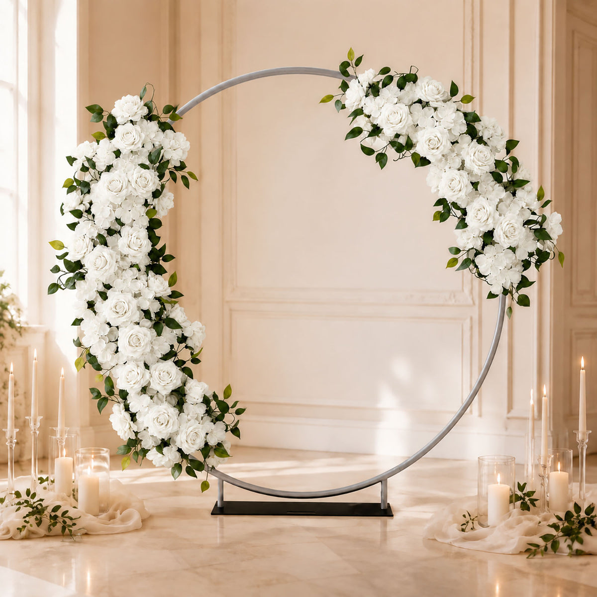 2 Pack Floral Swags for Wedding Arch, Artificial Silk White Rose & Hydrangea Flowers with Leaves for
