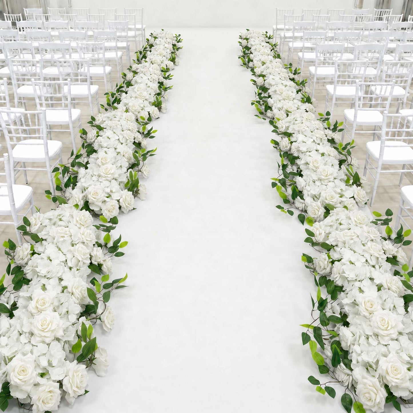 2 Pack Floral Swags for Wedding Arch, Artificial Silk White Rose & Hydrangea Flowers with Leaves for