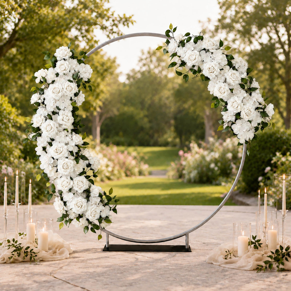 2 Pack Floral Swags for Wedding Arch, Artificial Silk White Rose & Hydrangea Flowers with Leaves for