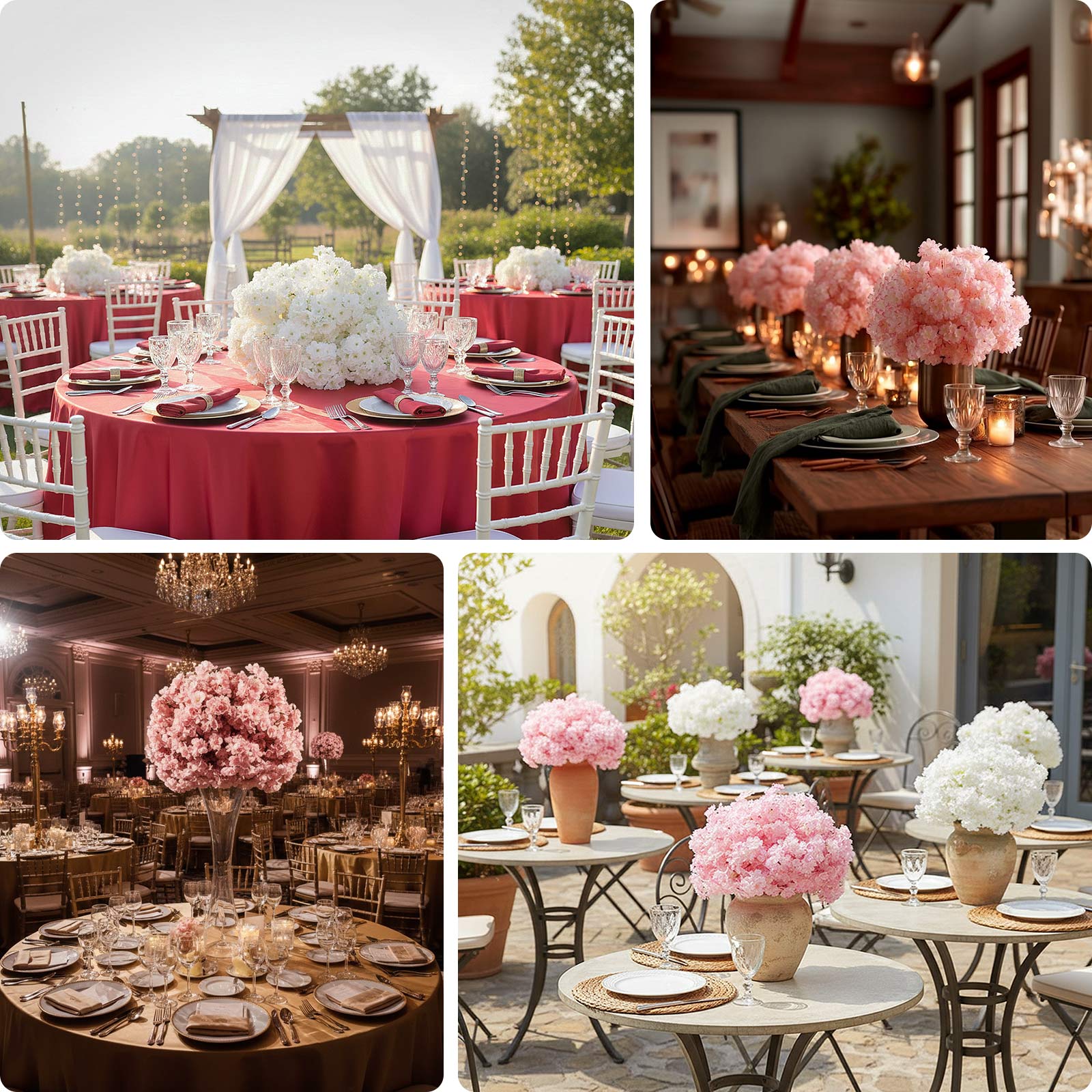 20" Pre-Arranged Artificial Cherry Blossom Centerpiece, Silk Flower Ball Arrangement