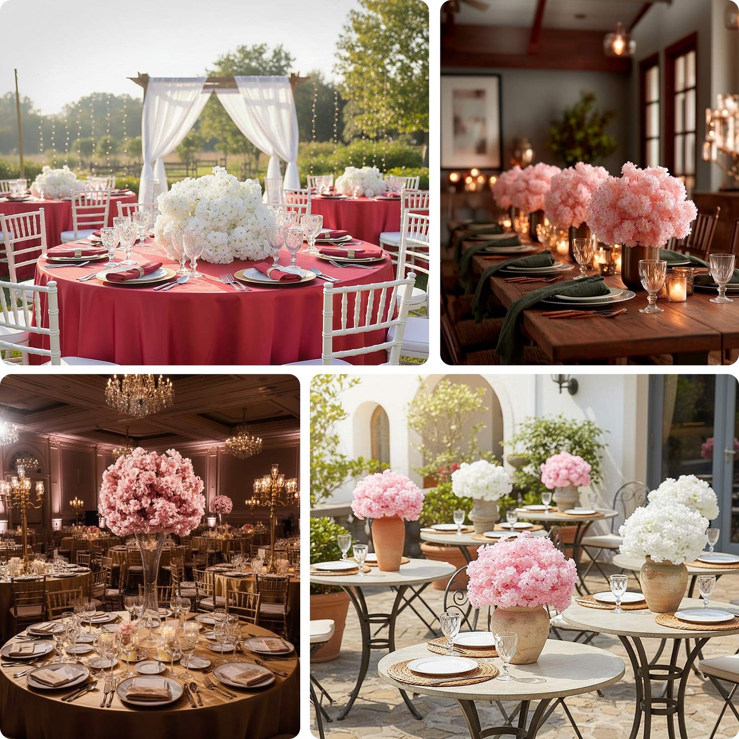 20" Pre-Arranged Artificial Cherry Blossom Centerpiece, Silk Flower Ball Arrangement