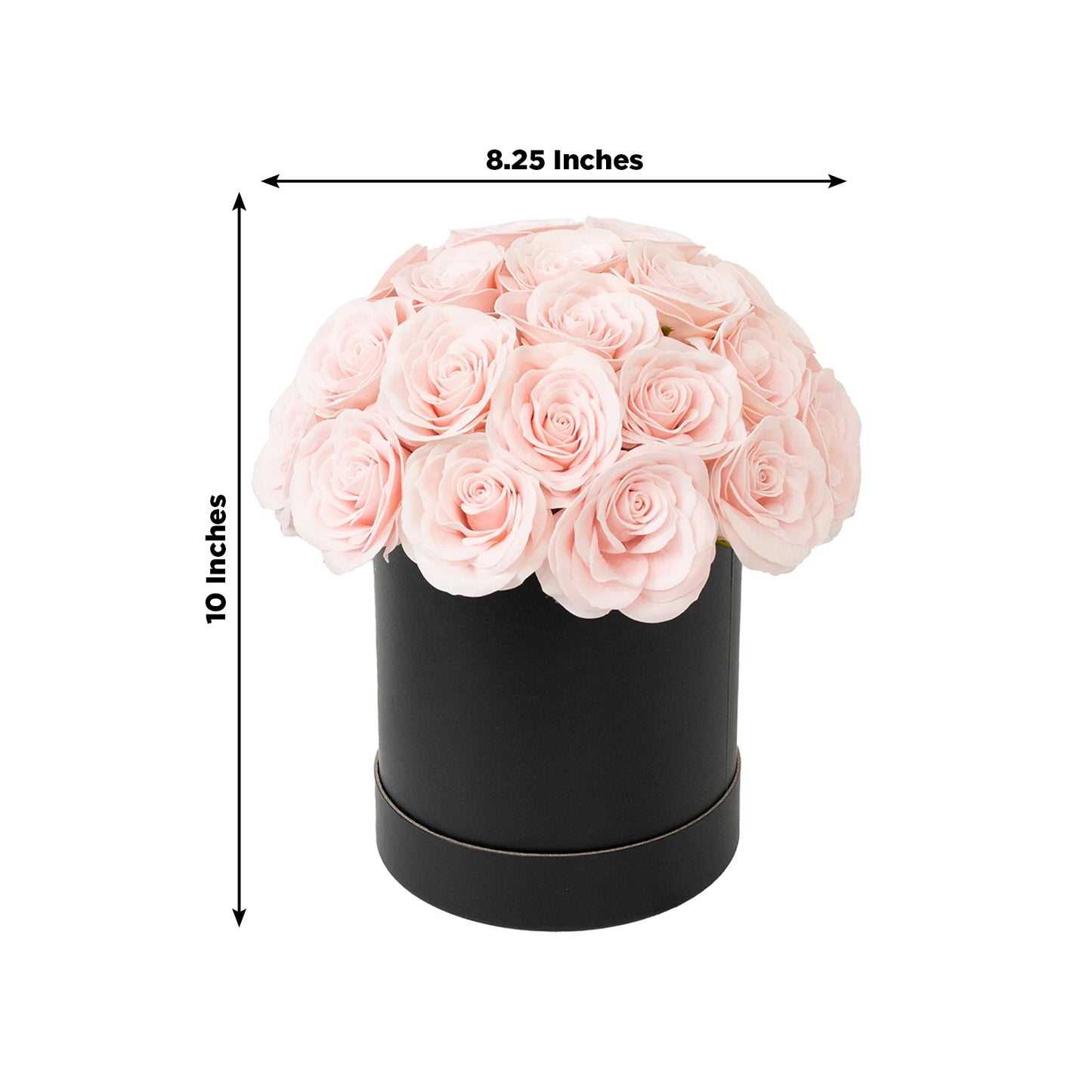 Blush rose centerpiece arrangement in a black gift box.