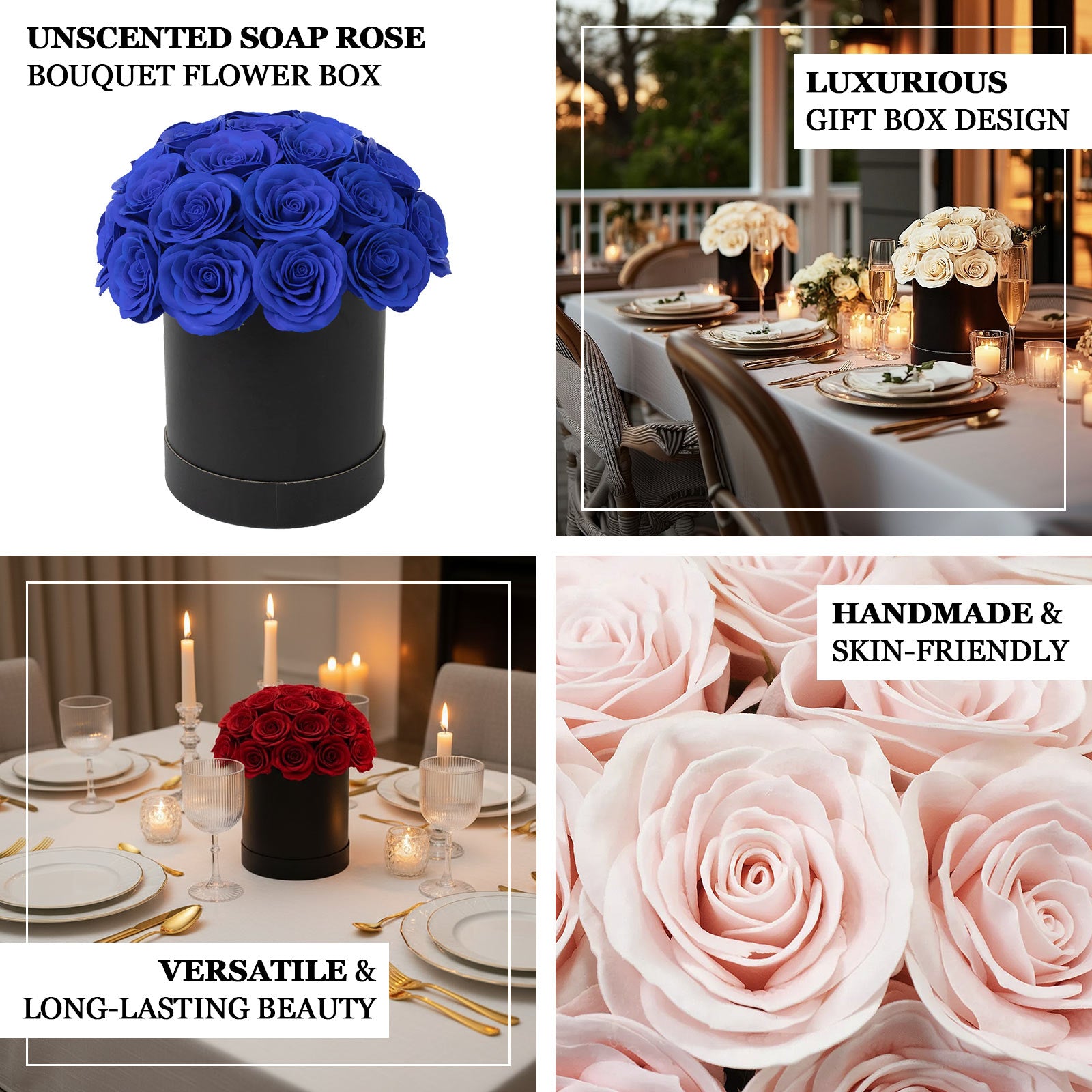 Blush rose centerpiece arrangement in a black round gift box.