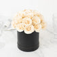 Ivory  Prearranged Rose Centerpiece Arrangement, 27pcs Roses with Black Round Gift Box