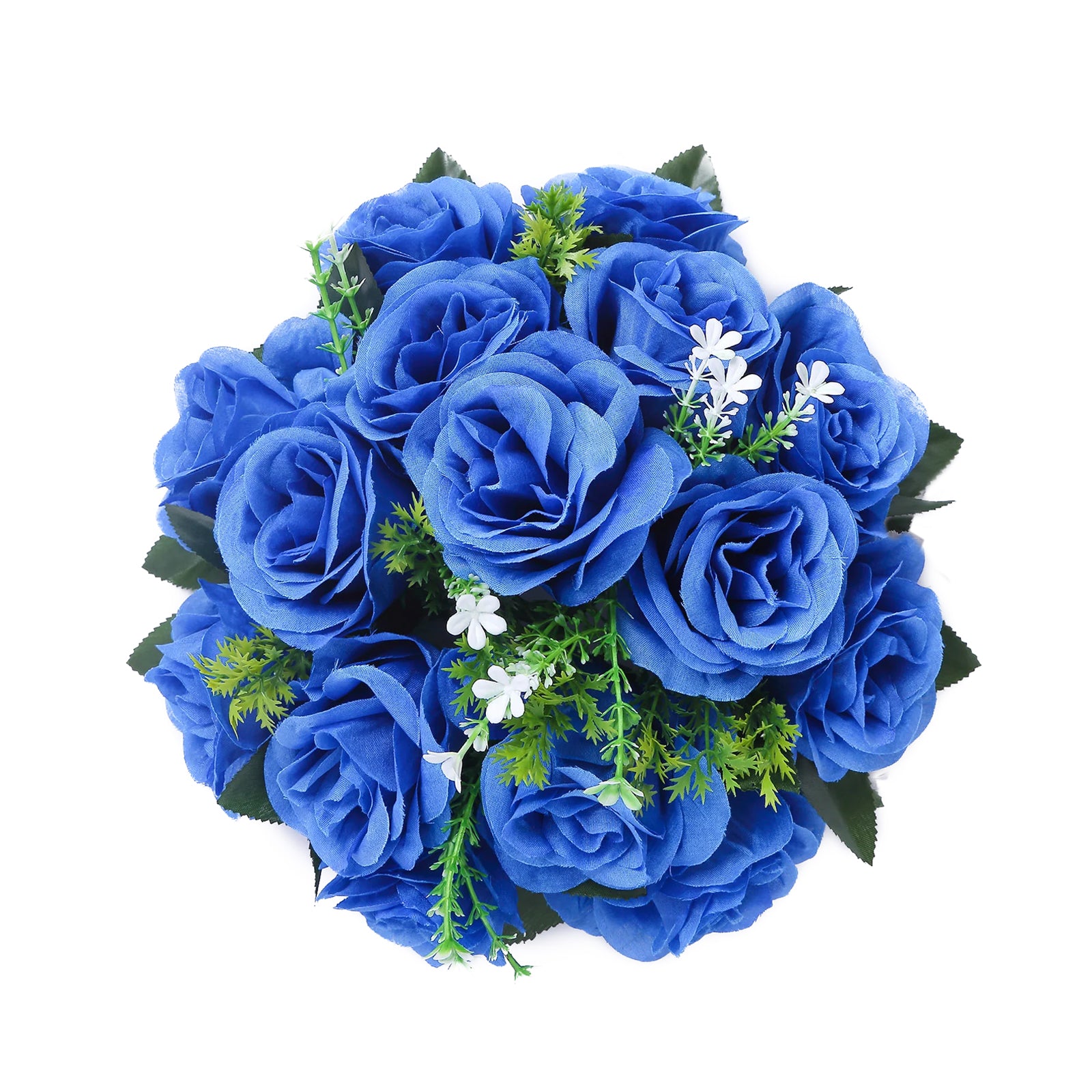 Royal blue silk rose flower ball centerpiece arrangement, 10 inches.