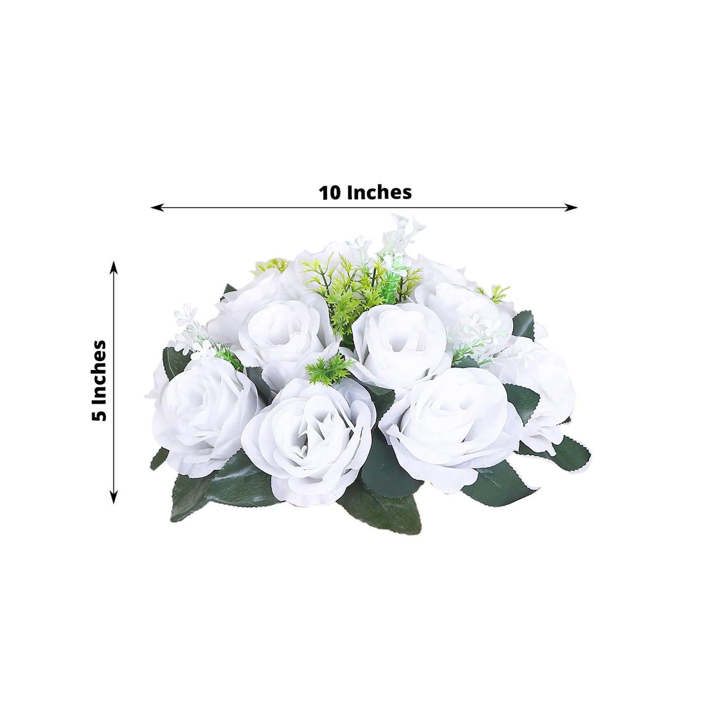 White silk rose flower ball centerpiece arrangement, 10 inches in size.