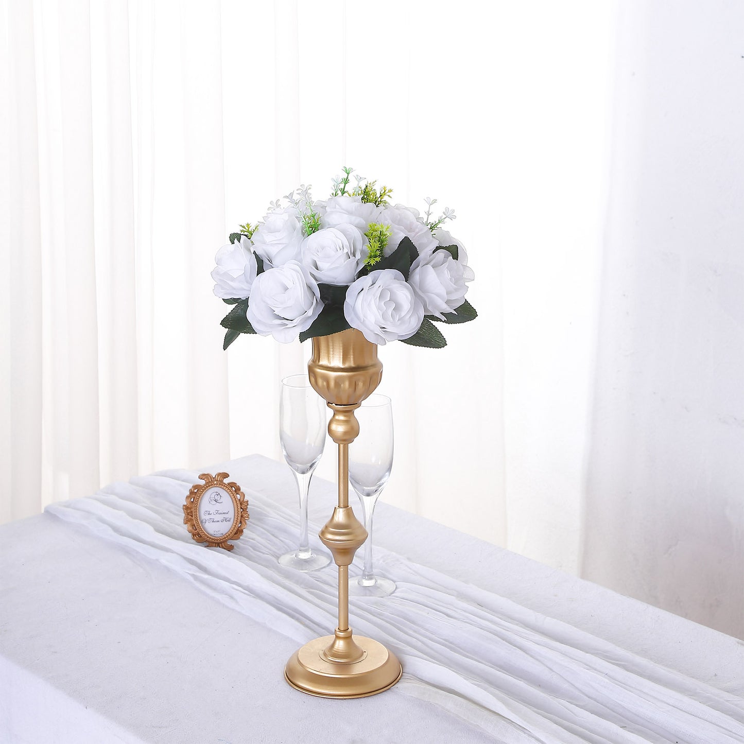 White silk rose flower ball centerpiece arrangement.