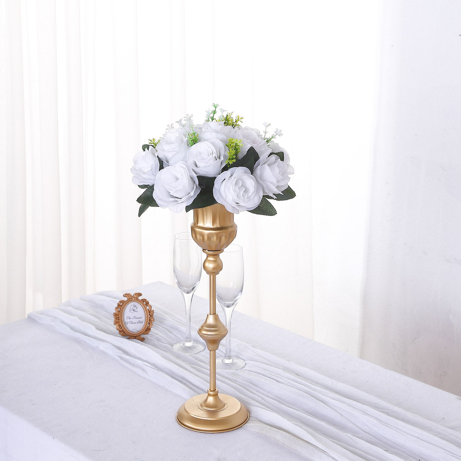 White silk rose flower ball centerpiece arrangement.