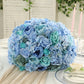 Pre-Arranged Silk Rose Wedding Centerpiece, Blue Artificial Rose Flower Balls Arrangement Table Decor - 20"