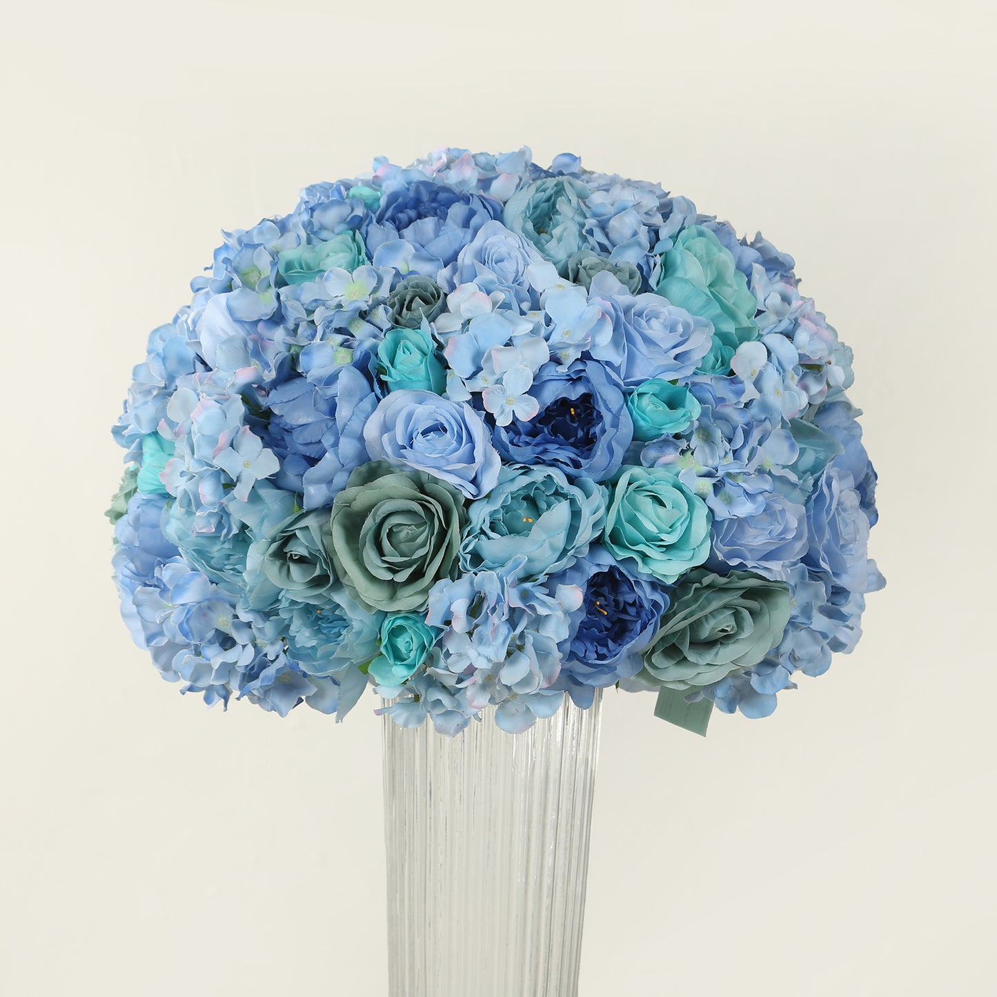 Pre-Arranged Silk Rose Wedding Centerpiece, Blue Artificial Rose Flower Balls Arrangement Table Decor - 20"