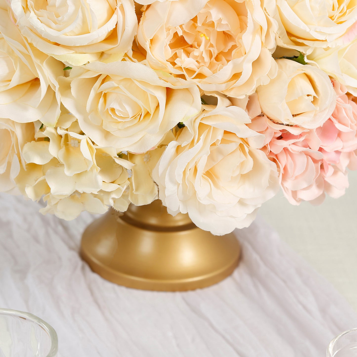 Pre-Arranged Silk Rose Wedding Centerpiece, Cream Artificial Rose Flower Balls Arrangement Table Decor - 20"