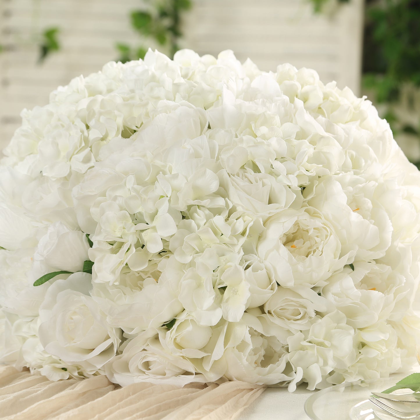 Pre-Arranged Silk Rose Wedding Centerpiece, Ivory Artificial Rose Flower Balls Arrangement Table Decor - 20"