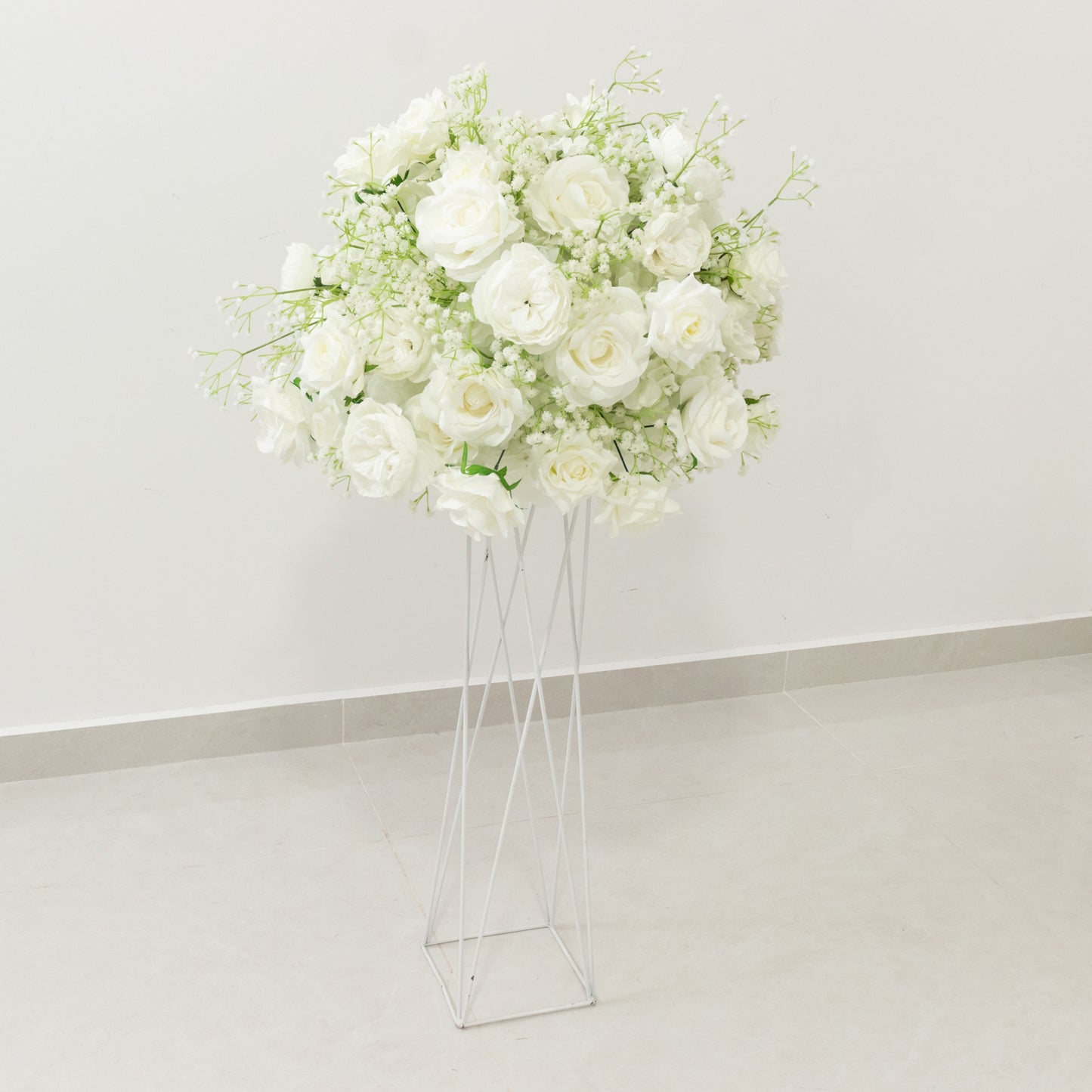 22-Inch White Silk Rose Grand Centerpiece – Pre-Made Artificial Flower Ball for Wedding & Party Décor