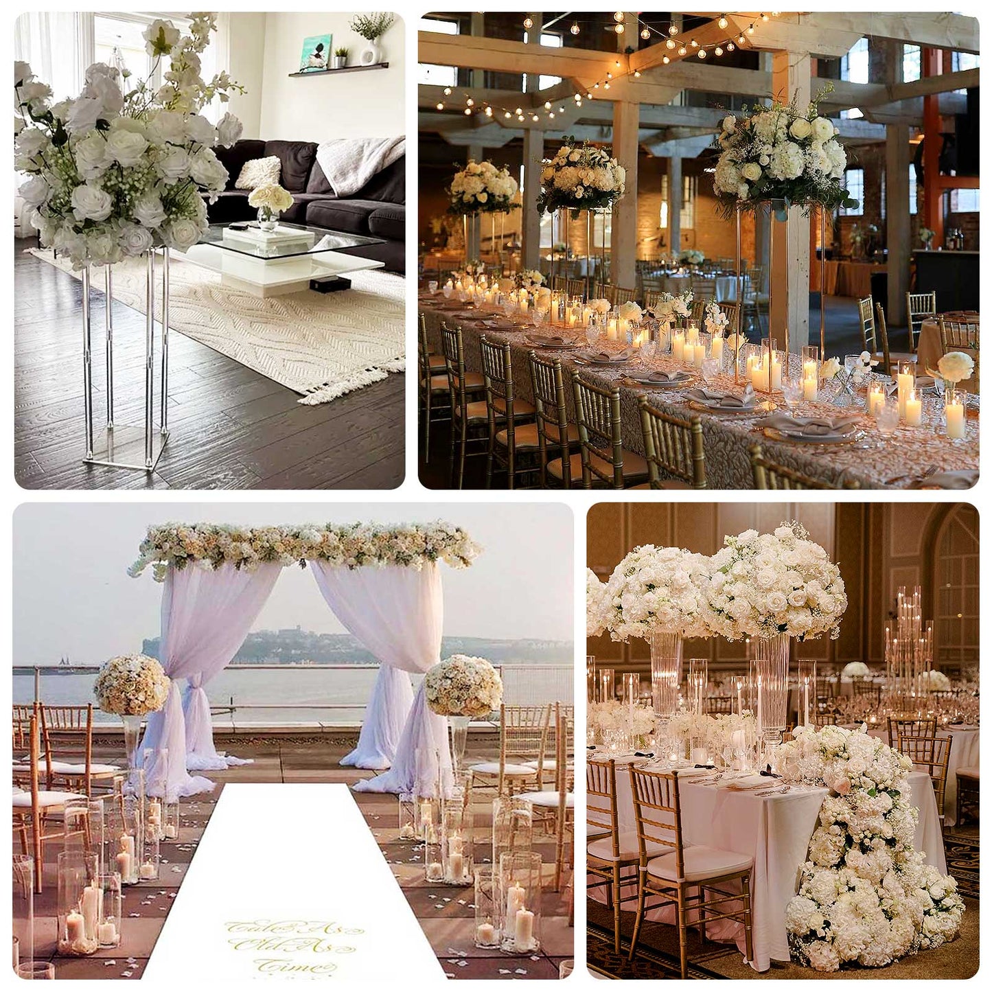 22-Inch White Silk Rose Grand Centerpiece – Pre-Made Artificial Flower Ball