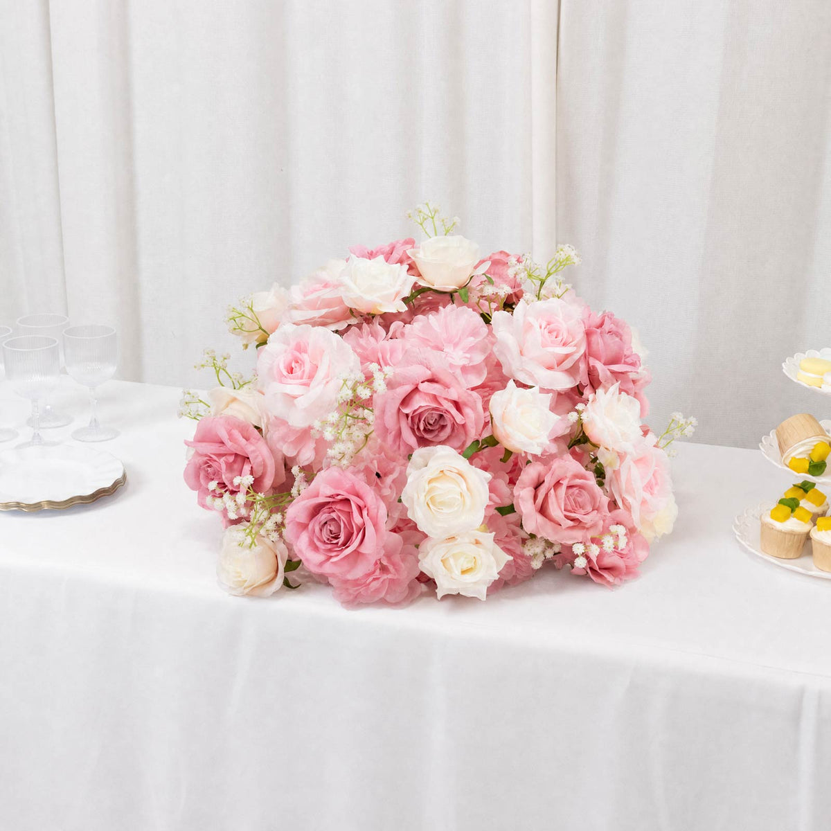 22" Blush Silk Flower Grand Centerpiece – Pre-Arranged Artificial Rose, Hydrangea & Chrysanthemum Ba