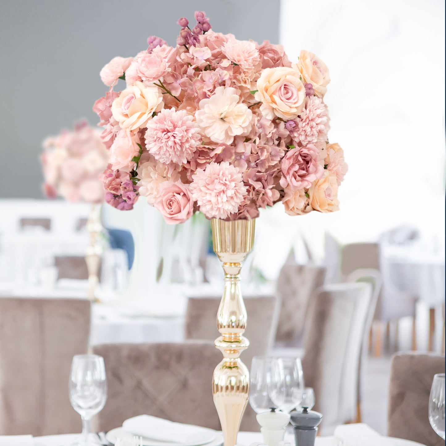 22-Inch Dusty Rose Silk Flower Grand Centerpiece – Pre-Arranged Artificial Rose, Hydrangea & Chrysanthemum Ball for Wedding & Event Décor