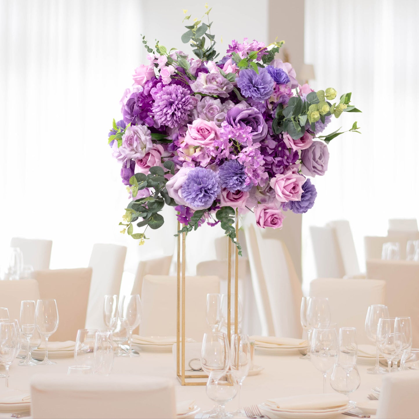 22-Inch Lavender Lilac Silk Flower Grand Centerpiece – Pre-Arranged Artificial Rose, Hydrangea & Chrysanthemum Ball for Wedding & Event Décor