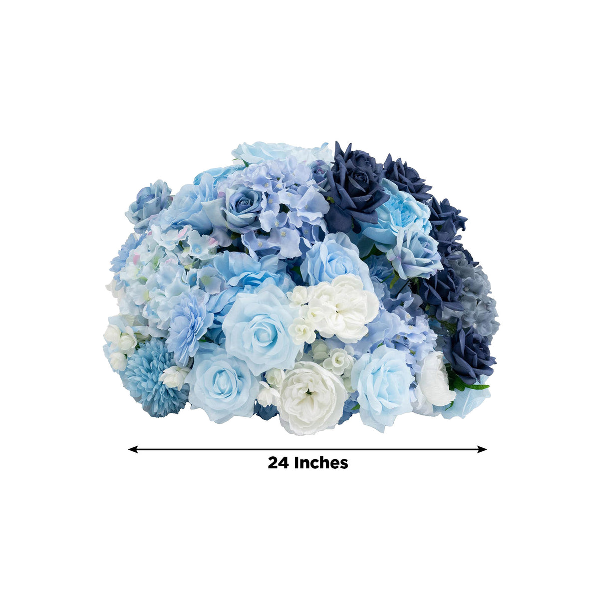24" Pre-Arranged Silk Floral Centerpiece in Mixed Blue & White - Artificial Rose, Hydrangea & Chrysa