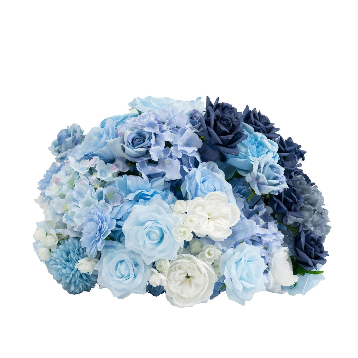 24" Pre-Arranged Silk Floral Centerpiece in Mixed Blue & White - Artificial Rose, Hydrangea & Chrysa