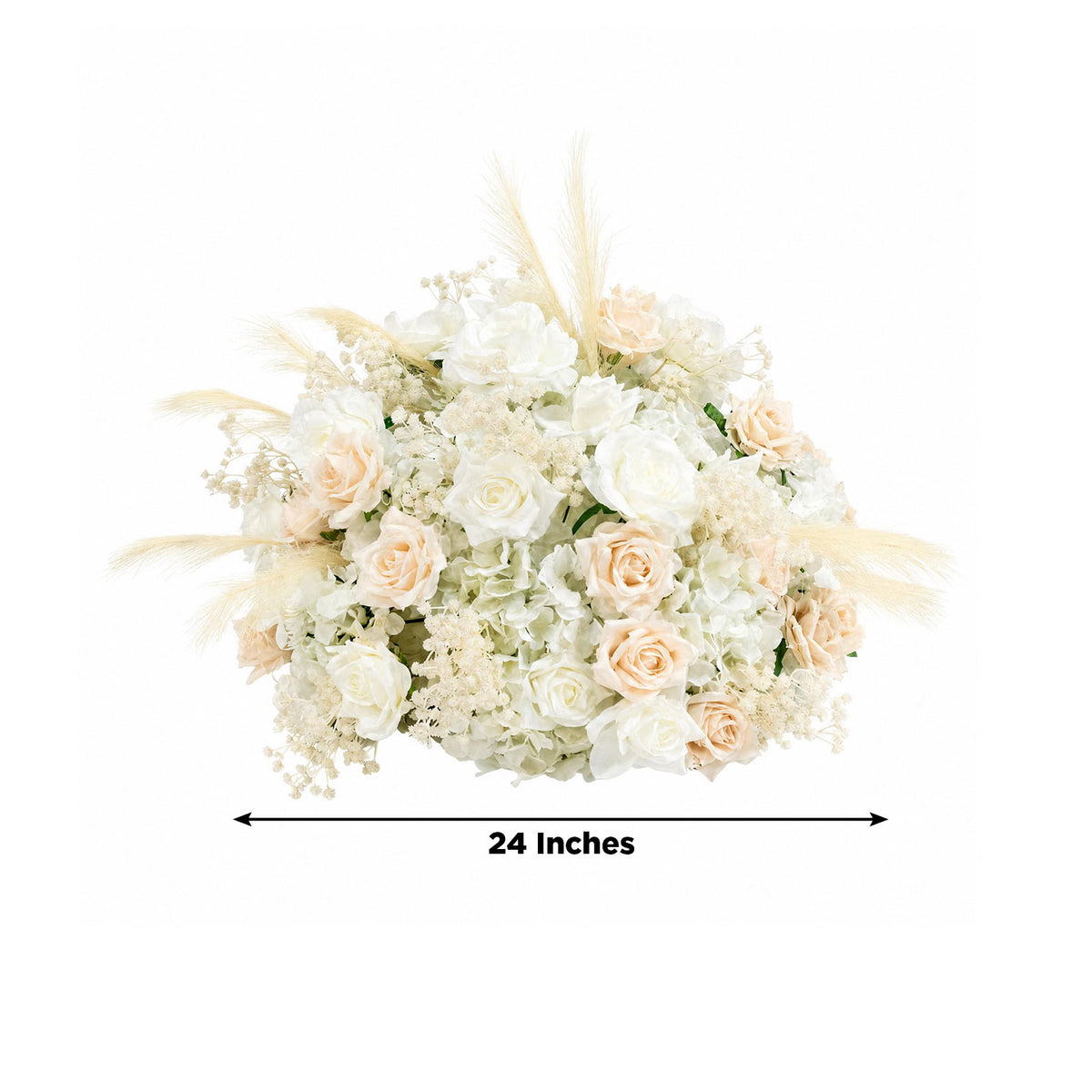 24" Pre-Arranged Silk Floral Centerpiece in Mixed Blush & White - Artificial Rose, Hydrangea, Pampas