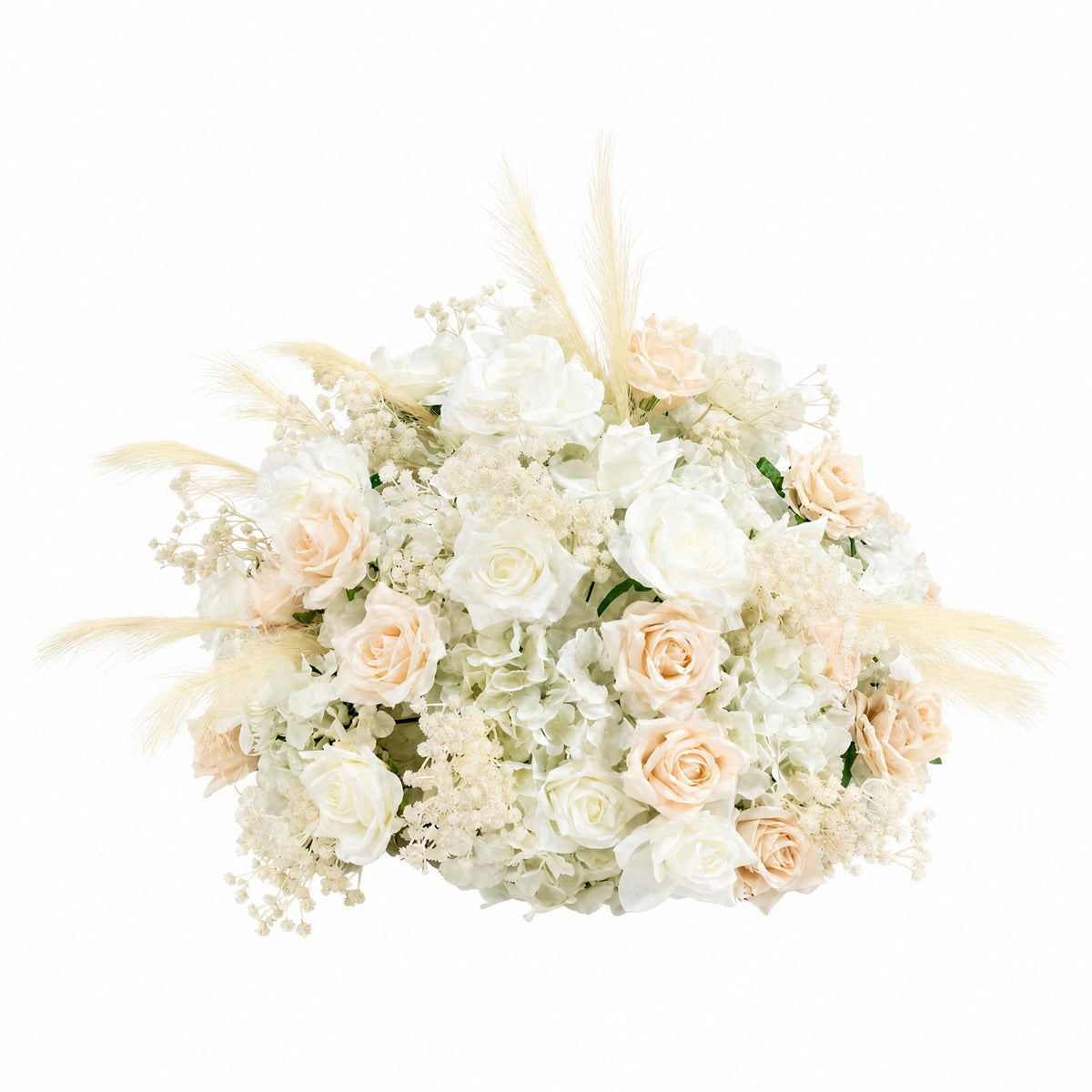 24" Pre-Arranged Silk Floral Centerpiece in Mixed Blush & White - Artificial Rose, Hydrangea, Pampas