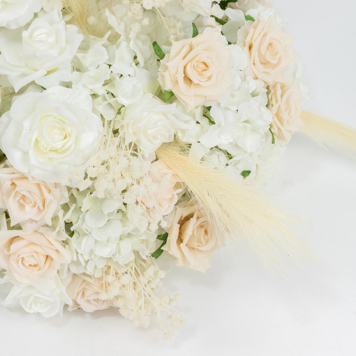 24" Pre-Arranged Silk Floral Centerpiece in Mixed Blush & White - Artificial Rose, Hydrangea, Pampas
