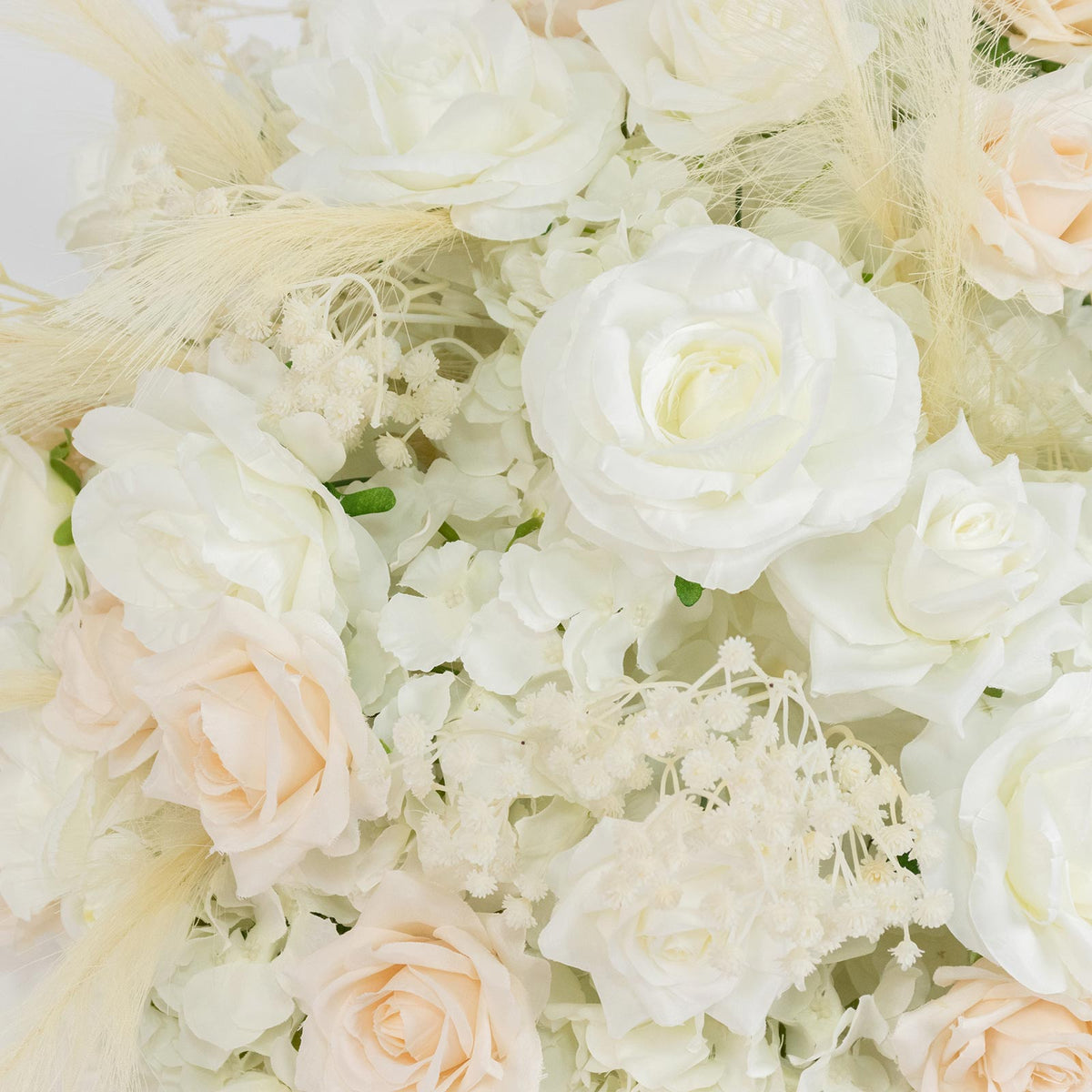 24" Pre-Arranged Silk Floral Centerpiece in Mixed Blush & White - Artificial Rose, Hydrangea, Pampas